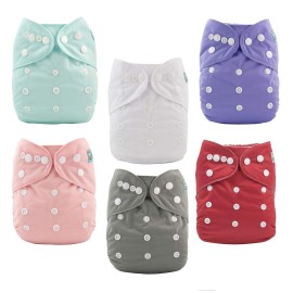 ALVABABY Baby Cloth Diaper 6 Pack with 12 Inserts One Size Cloth Diaper Covers Adjustable Washable Reusable for Baby Girls and Boys