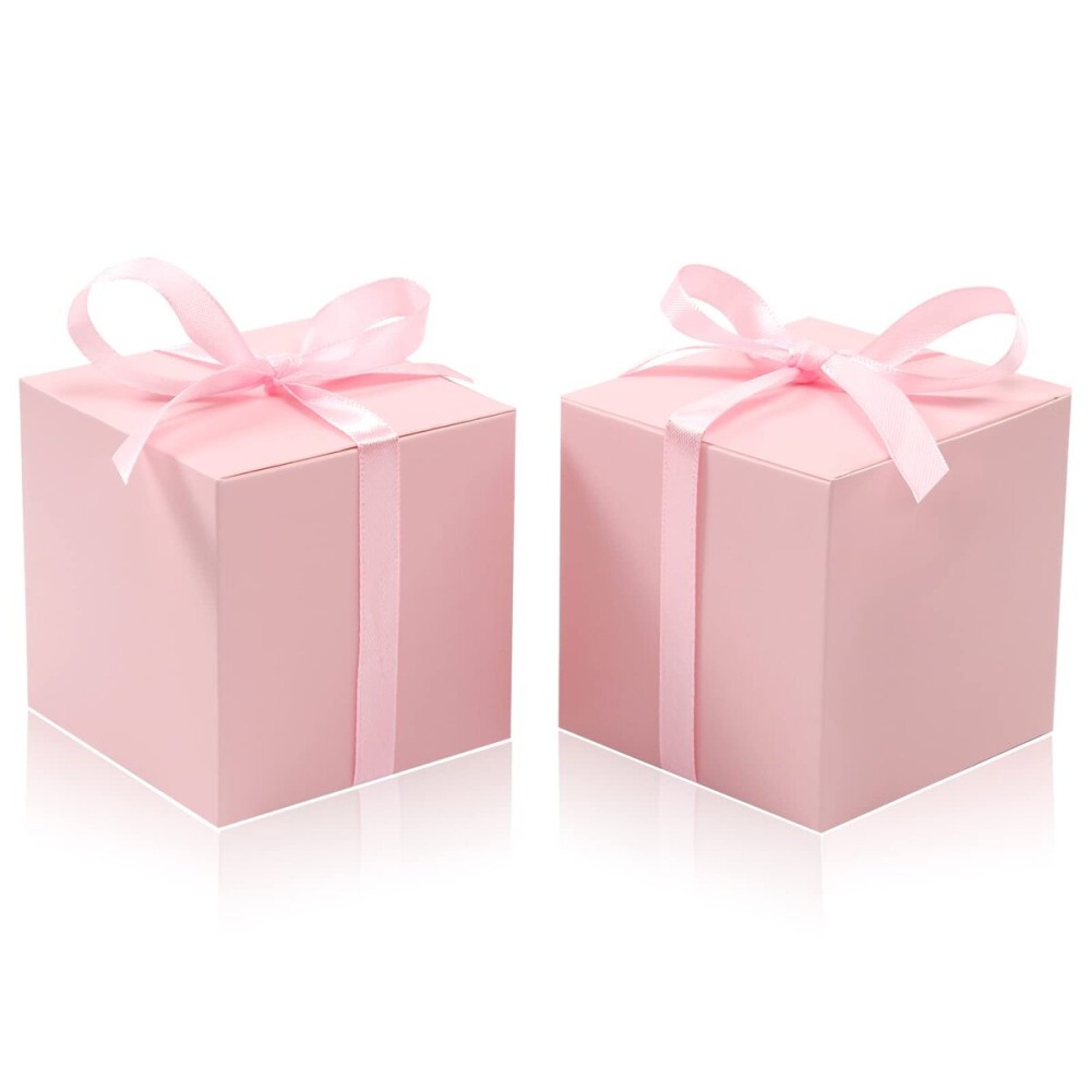COTOPHER 60pcs Small Gift Boxes, Favor Boxes 2x2x2 inches Paper Gift Boxes with Ribbons Candy Box for Wedding Favors Baby Shower Bridal Shower Birthday Party (60pcs 2x2x2, Pink)
