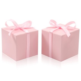 COTOPHER 60pcs Small Gift Boxes, Favor Boxes 2x2x2 inches Paper Gift Boxes with Ribbons Candy Box for Wedding Favors Baby Shower Bridal Shower Birthday Party (60pcs 2x2x2, Pink)