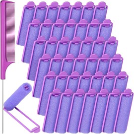Syhood 43 Pcs Foam Sponge Hair Rollers Women 0.59 Inch Soft Sleeping Curlers Flexible Sponge Curler Tool and Rat Tail Comb for Hair Styling Hairdressing Overnight Curl and Volume(Purple)