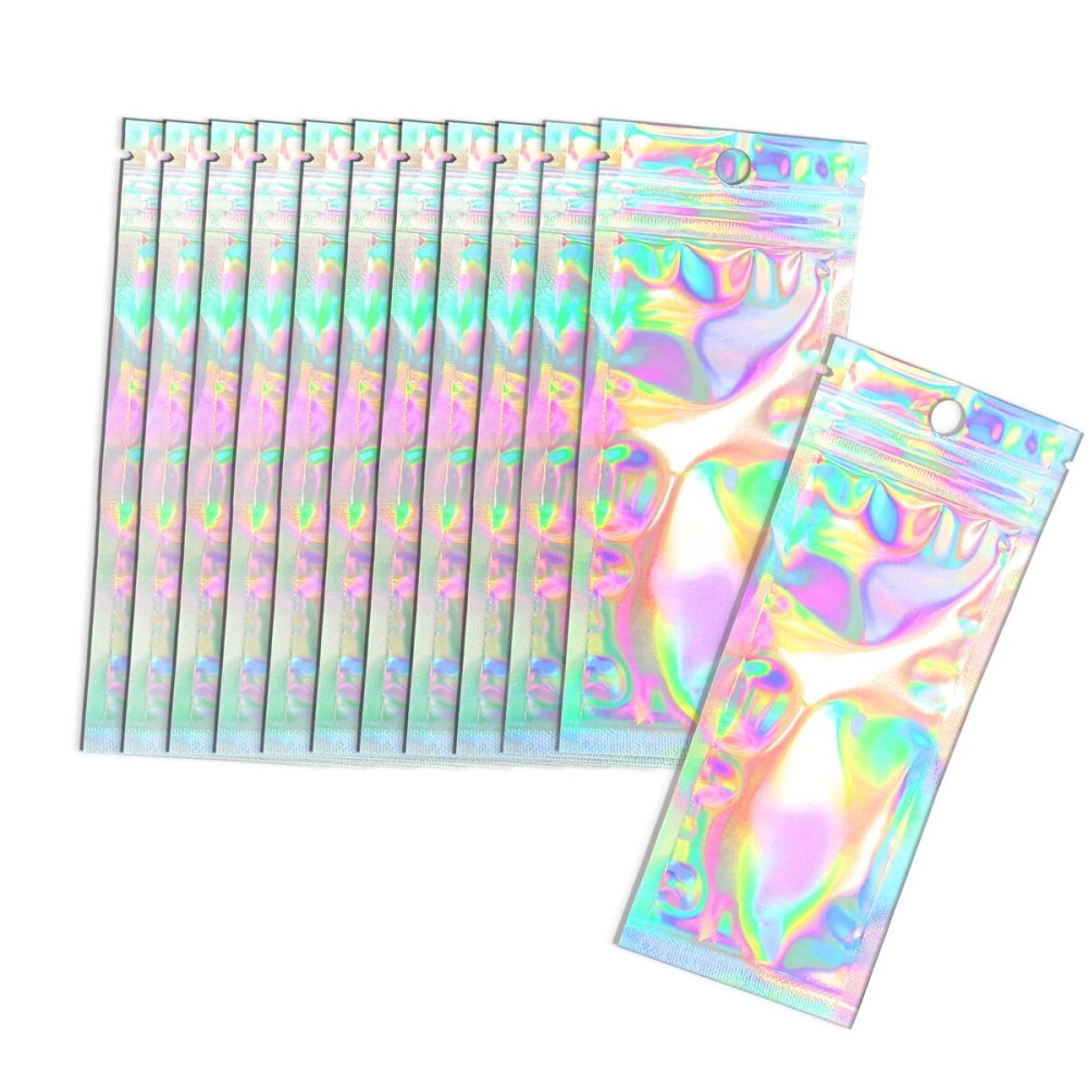Smell Proof Bags & Resealable Foil Pouch Bag [100 PCS ] Great for Party Favor Food Storage (Holographic Color, 2.4x5.9)