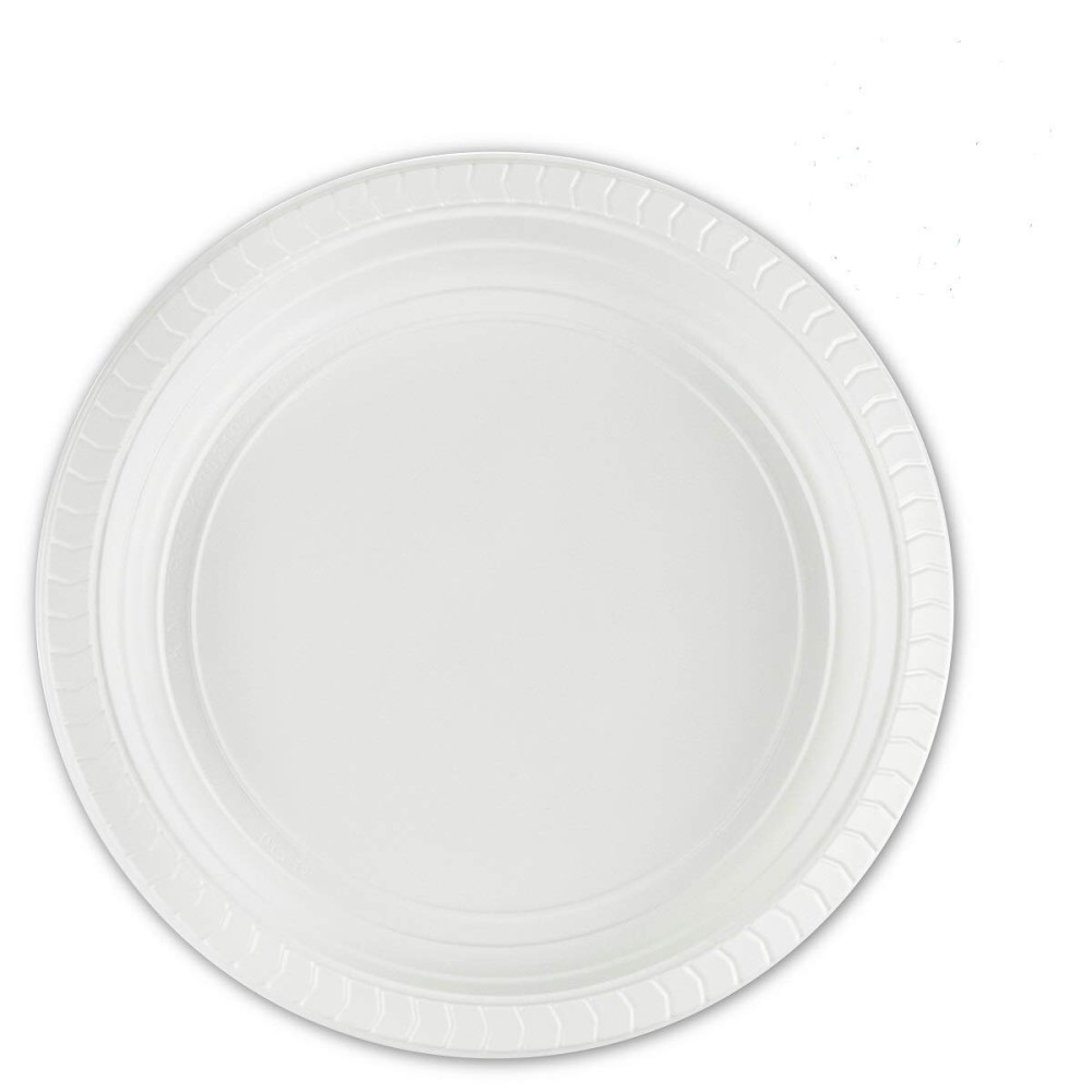 PLASTICPRO Round Plastic Plates And Bowls Microwaveable, Disposable, White, Dinnerware (800, 7\'\' Inch Plates)