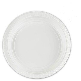 PLASTICPRO Round Plastic Plates And Bowls Microwaveable, Disposable, White, Dinnerware (800, 7\'\' Inch Plates)