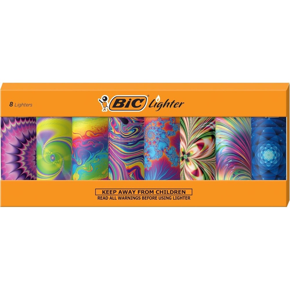 BIC Special Edition Psychedelic Patterns Series Maxi Pocket Lighters, Set of 8 Lighters