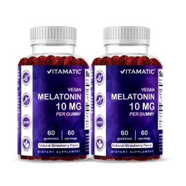 Vitamatic Melatonin 10 mg Vegetarian Gummies - Non-Habit Forming - 60 Gummies per Bottle - 2-Pack (Total 120 Vegan Gummies)