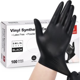 Schneider Black Vinyl Synthetic Exam Gloves, 4 Mil, XL, Disposable Gloves Latex-Free, Plastic for Medical, Cooking, Cleaning, and Food Prep, Surgical Powder-Free, Non-Sterile, 100-ct Box (XL)