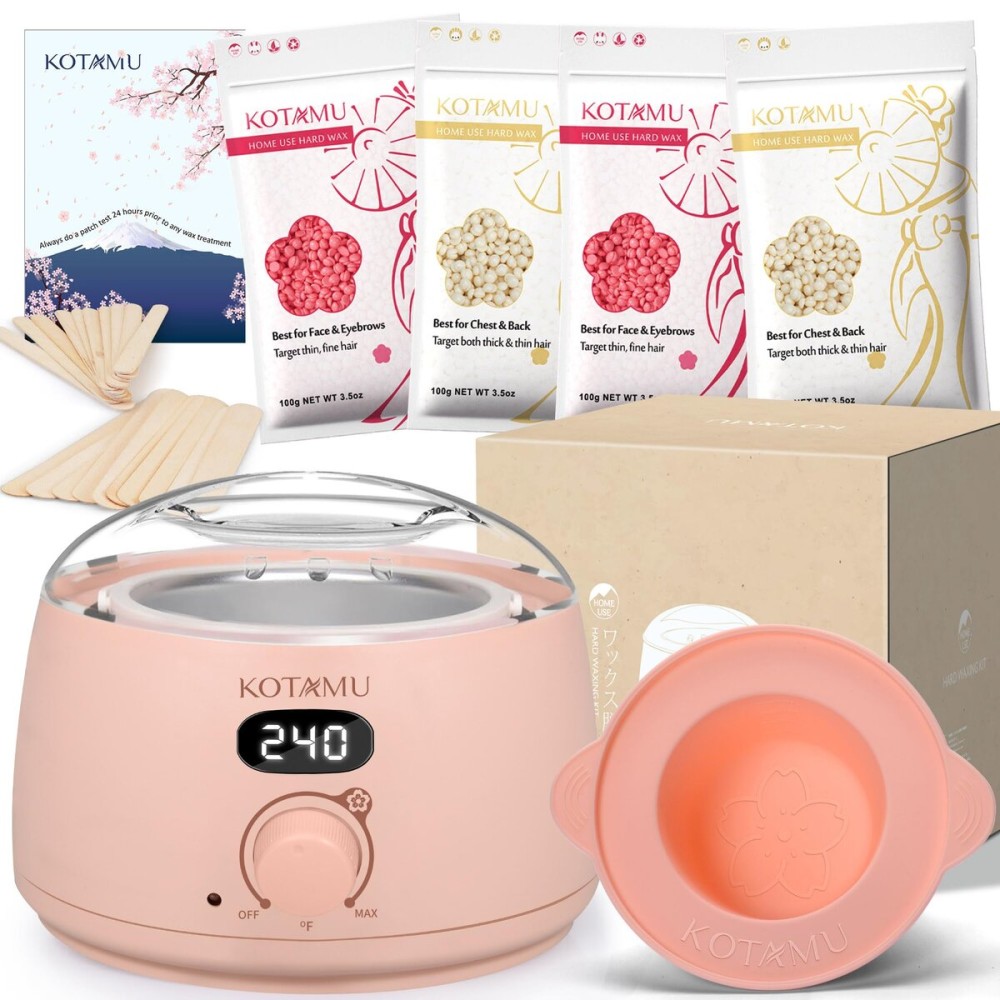 KOTAMU Wax Kit Pink Digital Hair Removal Waxing Kit for Women & Men Hot Wax Warmer Pot for Face, Eyebrow, Body, Brazilian, Bikini, Sensitive Skin Waxing Machine with 25 Accessories for Home Salon