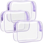 F-color TSA Approved Toiletry Bag - 3 Pack Clear Toiletry Bags Clear Makeup Cosmetic Bags for Women, Quart Size Travel Bag, Carry on Airport Airline Compliant Bag, Macaron Purple(for age 12 or above)