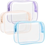 F-color TSA Approved Toiletry Bag 3 Medium - Clear Toiletry Bag Clear Makeup for Women, Quart Size Travel Bag, Carry on Airport Airline Compliant Bag, Macaron Blue Pink Purple(for age 12 or above)