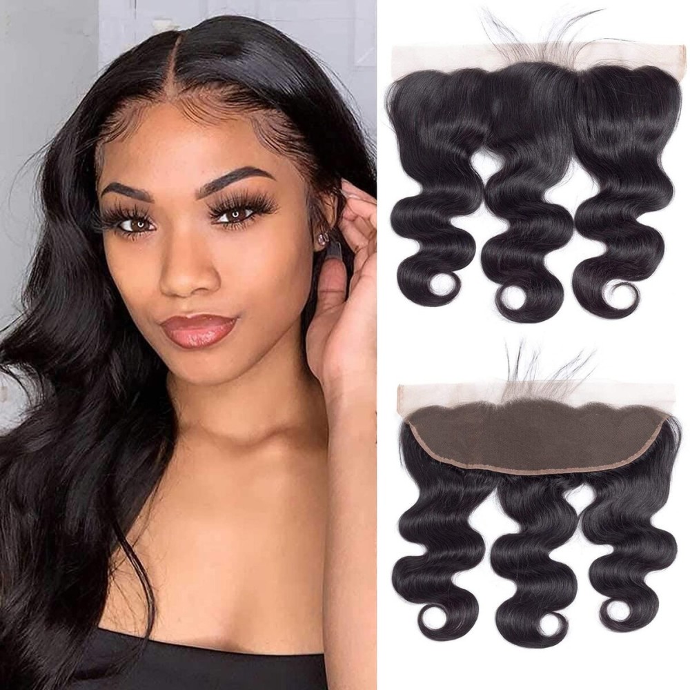 Body Wave Lace Frontal Closure 13x4 Ear to Ear Lace Frontal Free Part Body Wave Pre Plucked Frontal 12A Grade Human Hair 13x4 Full Lace Frontal Closure With Baby Hair Natural Black Color(12inch)
