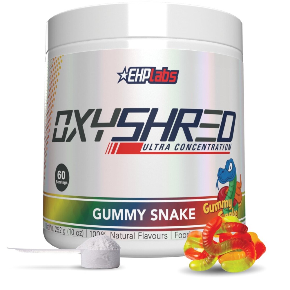 EHP Labs OxyShred Pre Workout Powder - Preworkout Powder with L Glutamine & Acetyl L Carnitine, Energy Boost Drink - Gummy Snake, 60 Servings