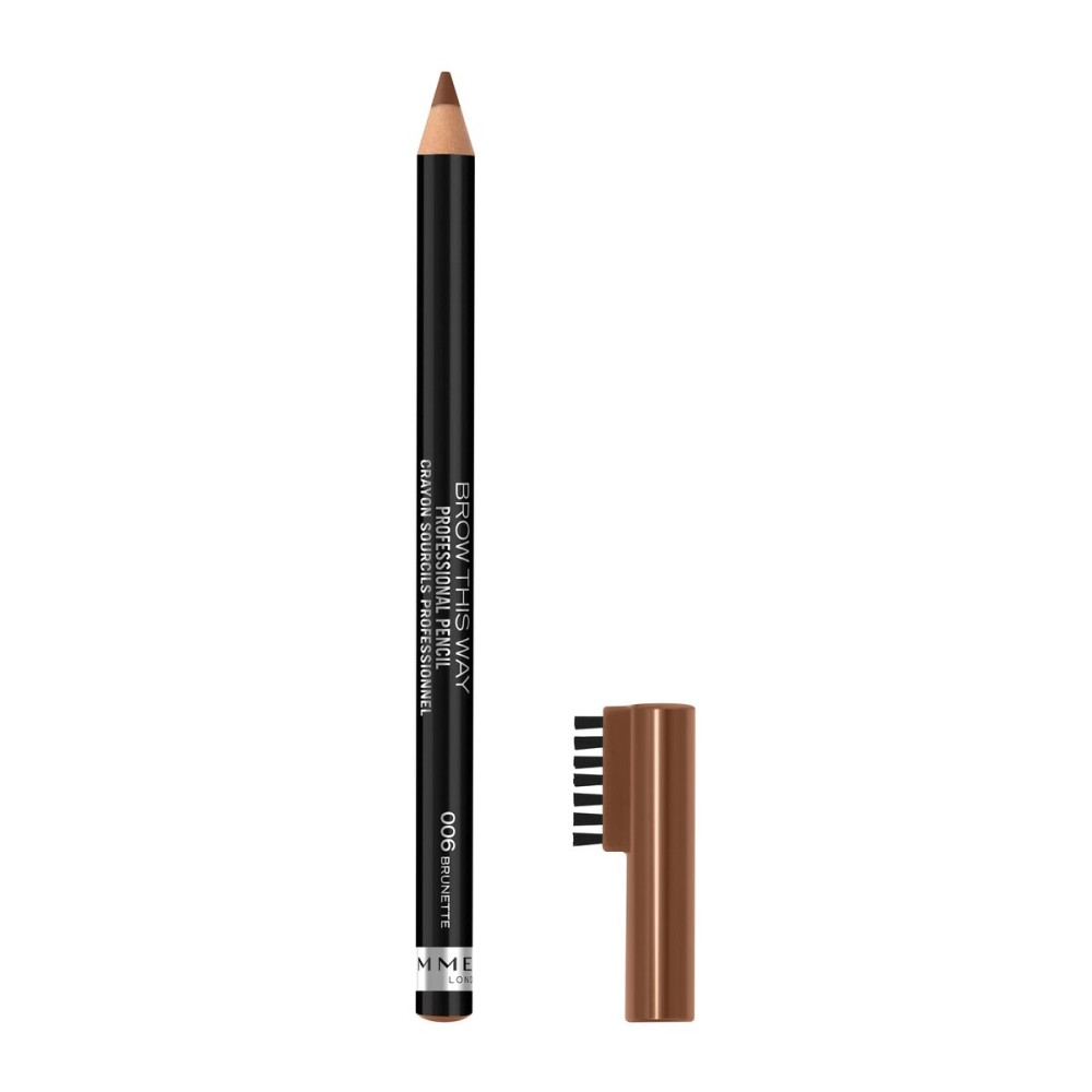 Rimmel London Brow This Way Professional Eyebrow Pencil, Long-Wearing, Highly-Pigmented, Built-In Brush, 006, Brunette, 0.05oz