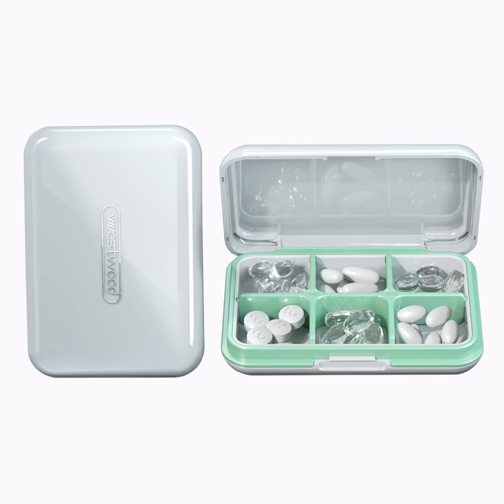 Travel Pill Organizer Moisture Waterproof Small Pill Box for Pocket Purse 6 Compartments Portable Pill Case Medicine Vitamin Holder Container (White, 6 Compartments)