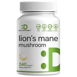 Lions Mane Mushroom Supplement, 240* Capsules - Active Fruiting Body & Mycelium Extract - Natural Brain Nootropic & Immune System Booster - Non-GMO