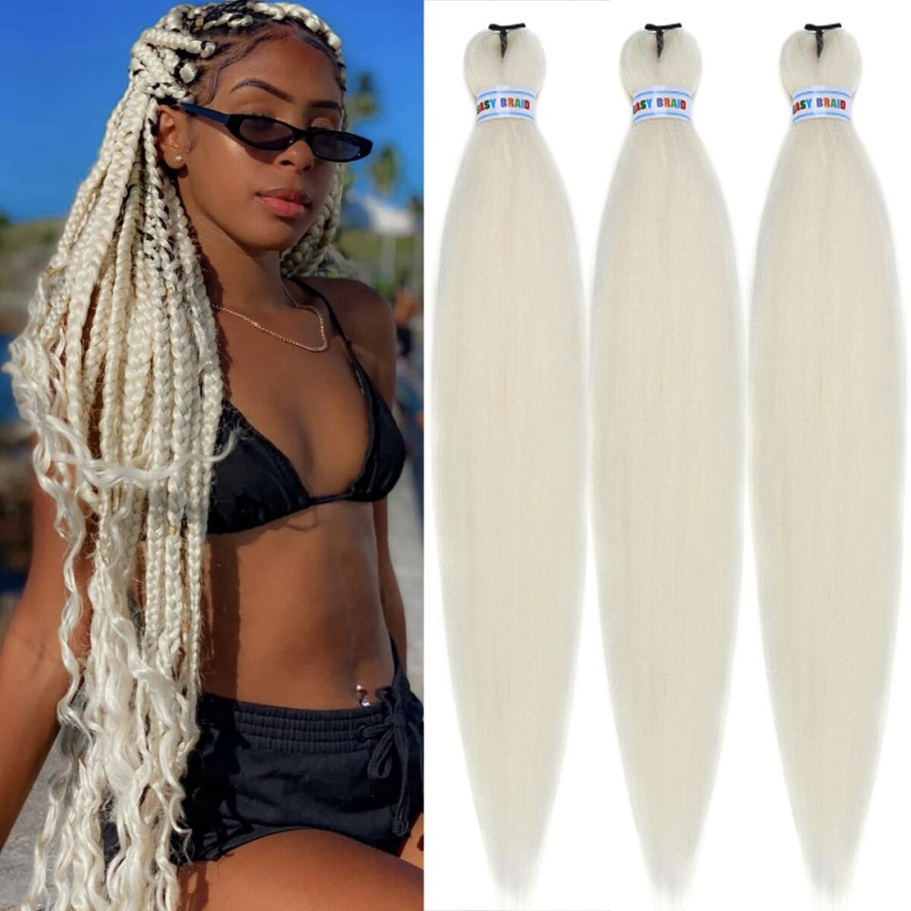 Platinum Blonde Braiding Hair Pre Stretched Braids Hair Extension 26 Inch for Braiding(Pack of 3)