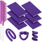 WILLBOND 60 Pieces Flexible Curling Rods Hair Curlers Rollers Twist Flexi No Heat Rods Rollers for Long Short Hair Women(0.3 x 7 Inch,Purple)