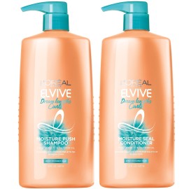 L\'Oreal Paris Elvive Dream Lengths Curls Shampoo and Conditioner 2PK, Paraben-Free with Hyaluronic Acid and Castor Oil. Best for wavy hair to curly hair, 1 kit