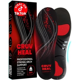 220+ lbs Plantar Fasciitis High Arch Support Insoles Men Women - Orthotic Shoe Inserts - Boot Work Shoe Insole (S, Black)