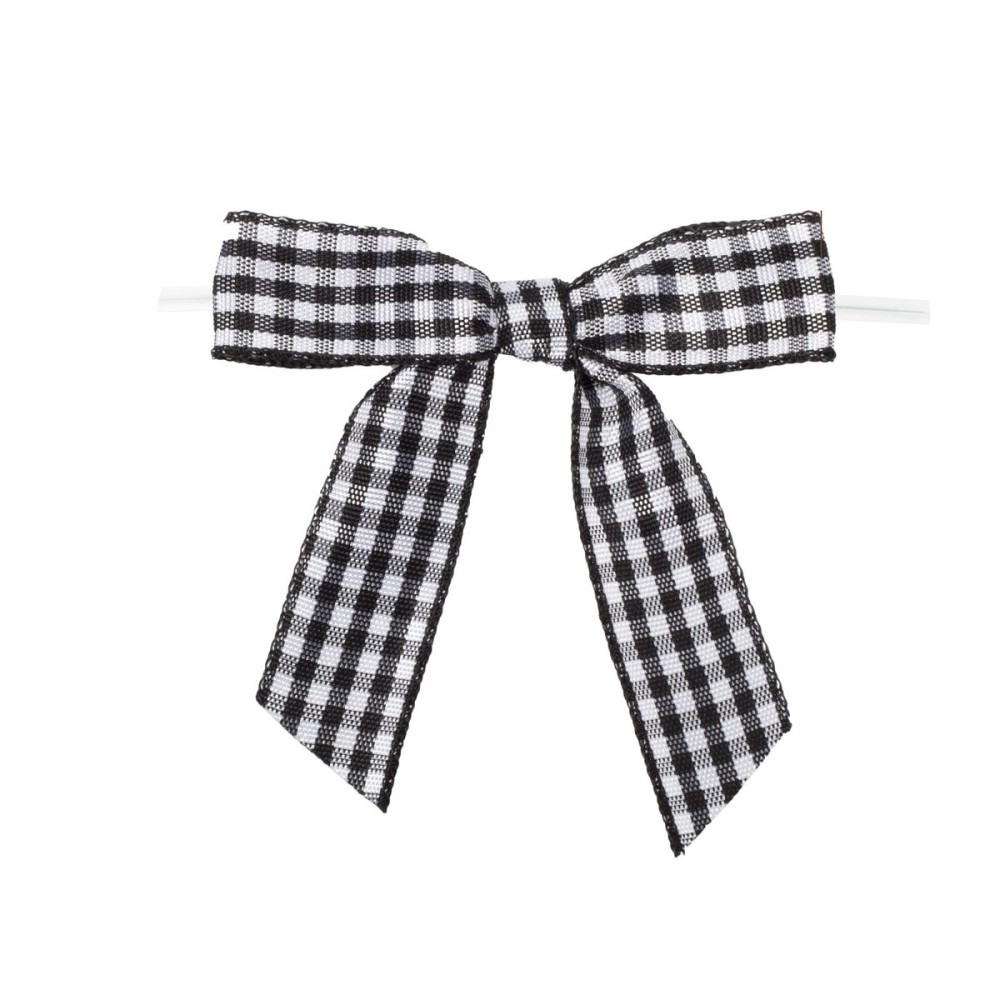 7Rainbows 30pcs 2.5 Buffalo Check Plaid Ribbon Twist Tie Bows Gingham Ribbon Bows for Tying Up Packages Gift Wrapping Christmas Tree(Black and White)