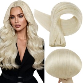 Full Shine 24 Inch Weft Hair Extensions Human Hair Blonde Hair Extensions Sew In Remy Straight Hair Weft Extensions Color Icy Blonde 105G Real Human Hair Extensions Sew In Double Weft Extensions