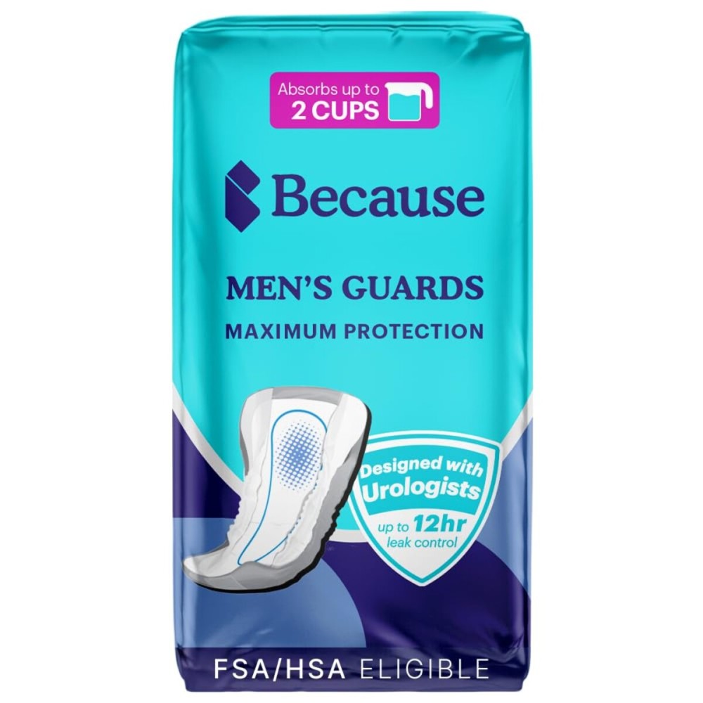 Because Premium Guards for Men - 20 Count Pack of Discreet, Individually Wrapped Bladder Protectors - Complete Absorbency, Fast-Locking, Odor Control - Comfort Fit, 2 Cups of Absorbency