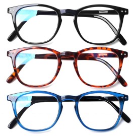 Henotin 3-Pack Blue Light Blocking Reading Glasses,Spring Hinge Computer Readers for Men Women,Anti UV Ray Filter Eyeglasses (3 Mixed Color, 0.5)