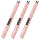 RAYONNER Electric Candle Lighter - USB Rechargeable, Flameless Plasma, Windproof, Pocket Size for Candle, Cooking, BBQ, Firework (Rose Gold, 3 Pack)