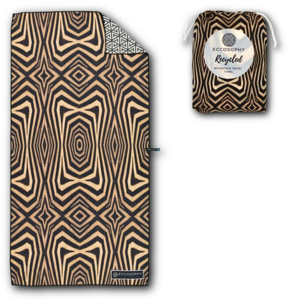 ECCOSOPHY Microfiber Beach Towels Made from Recycled Plastic Bottles - 71x35 inch Quick Dry Pool Towels - Large Sand Free Beach Towels - Oversized Travel Towels with Pouch (Kenya)