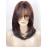 Medium Length Layered Wig Dark Brown with Blue Highlights, Synthetic Layered Wig with Bangs for White Women