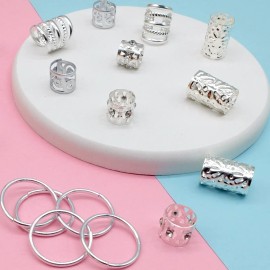 LEILEIXI 100 PCS Silver Hair Jewelry for Braids Locs Jewelry for Hair, Dreadlock Accessories for Women, Adjustable Cuffs Rings Decoration for Women Braids
