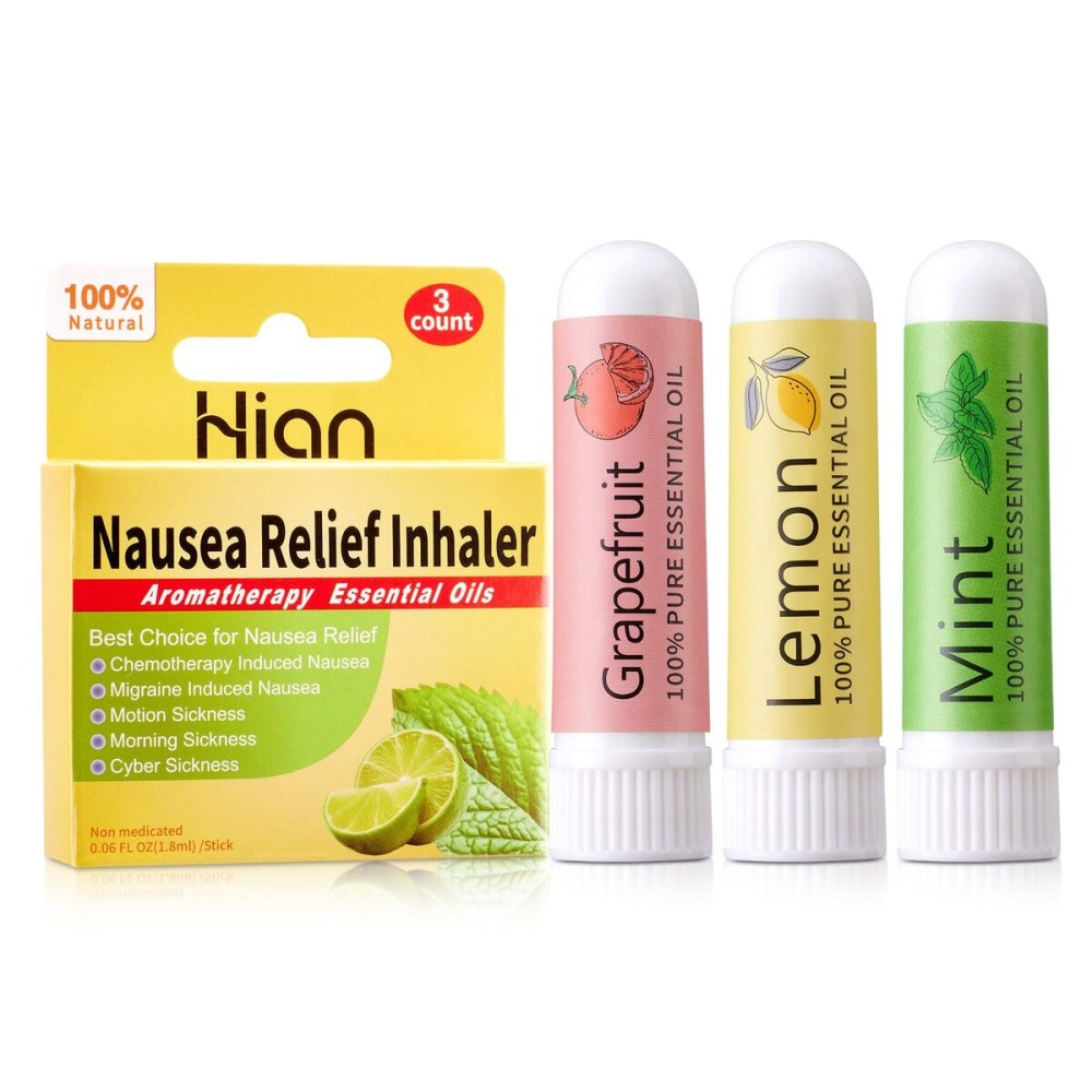 Hion Nausea Relief Inhaler 3pcs-Grapefruit, Lemon and Mint, 100% Natural Essential Oils Inhalers