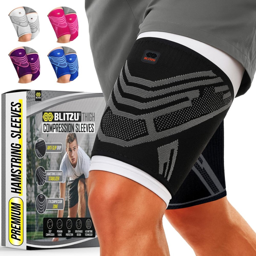 Hamstring Compression Sleeve 1 Pair, Upper Leg Sleeves, Thigh, Quad & Groin Support for Men and Women, Anti-Slip Thigh Brace & Wrap for Running, Workout, Sports Recovery Black M