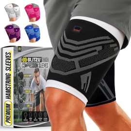 Hamstring Compression Sleeve 1 Pair, Upper Leg Sleeves, Thigh, Quad & Groin Support for Men and Women, Anti-Slip Thigh Brace & Wrap for Running, Workout, Sports Recovery Black M