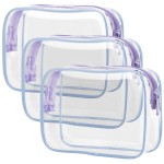 PACKISM Clear Toiletry Bag - 3 Pack Quart Size TSA Approved Toiletry Bag, Travel Makeup Cosmetic Bag for Women Men, Carry on Airport Airline Compliant Bag, Purple