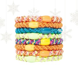 Neon Hair Ties for Thick Hair, Grab & Go Ponytail Holders, 8 Pack, Monkey Business, Thick No-Crease Bands with Strong Hold, Damage-Free Design, Bold Fun Colors | L. Erickson