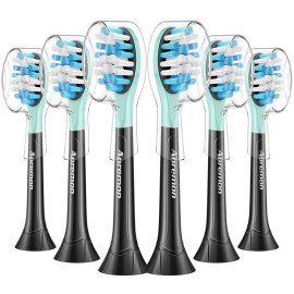 Aoremon Replacement Toothbrush Heads for Philips Sonicare C3 Premium Plaque Control HX9044/65 G3 Gum Care HX9054/65 W3 4100 5100 6100 7500 C1 C2 Flexcare Diamondclean HealthyWhite, 6 Count, Black