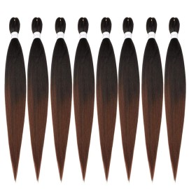 ShowCoco Easy Braid Pre Stretched Braiding Hair Ombre Natural Black to Brown 42 Inch Yaki Texture Easy Crochet Braids 8 Packs Hot Water Setting Synthetic Hair Extension for Braids (42inch,1B/30)