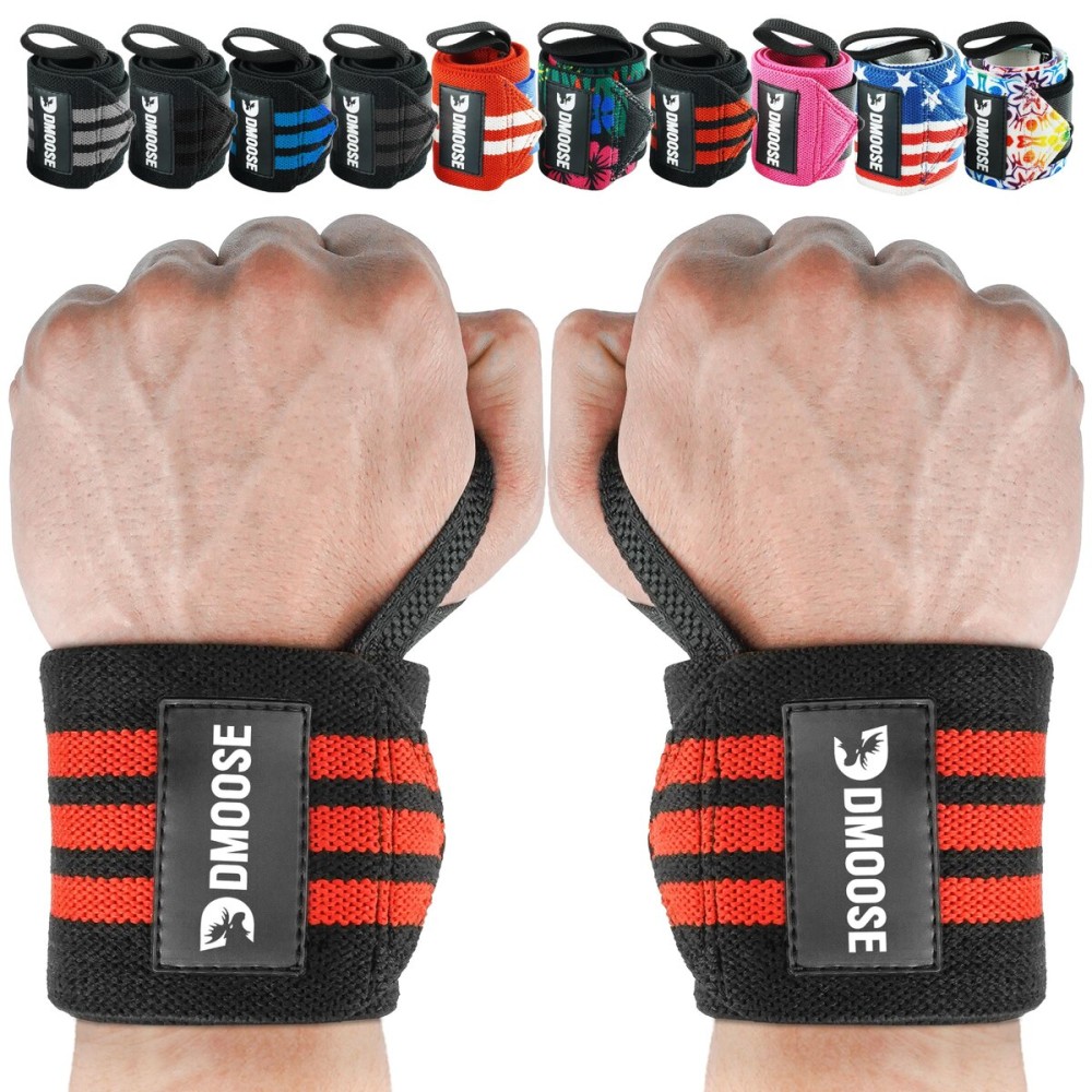 DMoose Fitness Wrist Wraps (IPL Approved) Avoid Injury & Maximize Grip with Thumb Loop, 18 or 12 Gym Wrist Wraps Pair, Wrist Wraps for Weightlifting Men, Wrist Brace for Working Out & Wrist Support