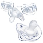 Chicco PhysioForma Silicone Orthondontic Pacifier, 0-6m | 100% Soft Silicone | Supports Breathing & Oral Development | Satin-Textured Nipple | Includes Sterilizing Case | BPA Free | Clear, 4pk