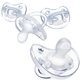 Chicco PhysioForma Silicone Orthondontic Pacifier, 0-6m | 100% Soft Silicone | Supports Breathing & Oral Development | Satin-Textured Nipple | Includes Sterilizing Case | BPA Free | Clear, 4pk