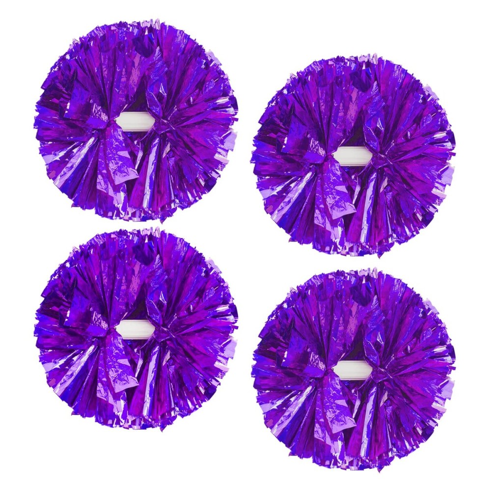 4Pcs Metallic Cheerleading Pom Poms, Creatiee 2 Pair Cheerleader Cheering Squad Pompoms for School Sports Dance Games Team Spirit Cheer (Purple)