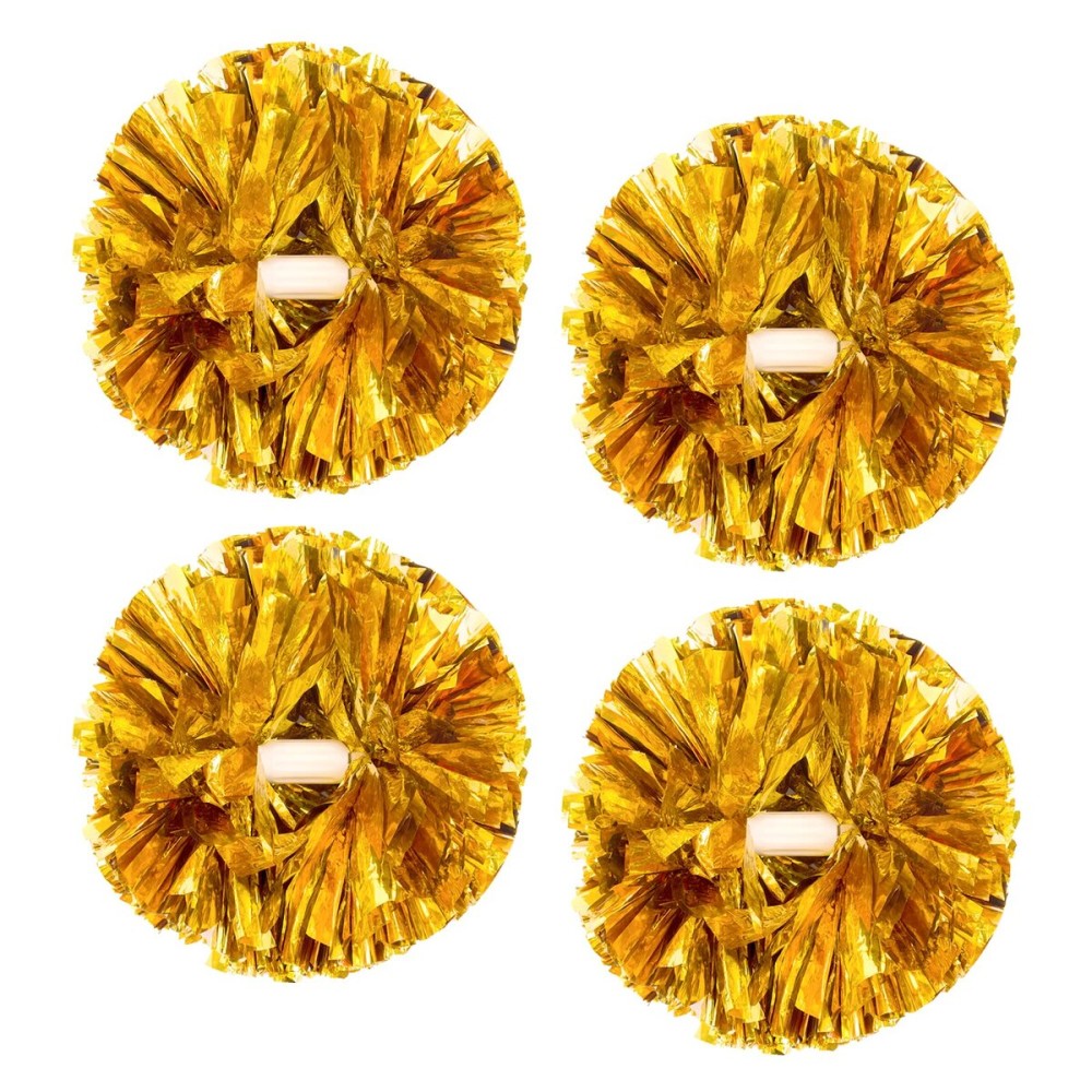 4Pcs Metallic Cheerleading Pom Poms, Creatiee 2 Pair Cheerleader Cheering Squad Pompoms for School Sports Dance Games Team Spirit Cheer (Gold)