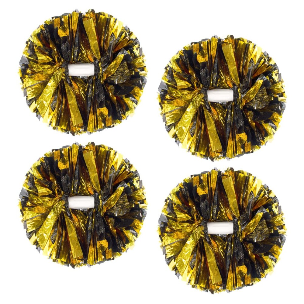 4Pcs Metallic Cheerleading Pom Poms, Creatiee 2 Pair Cheerleader Cheering Squad Pompoms for School Sports Dance Games Team Spirit Cheer (Black Gold)