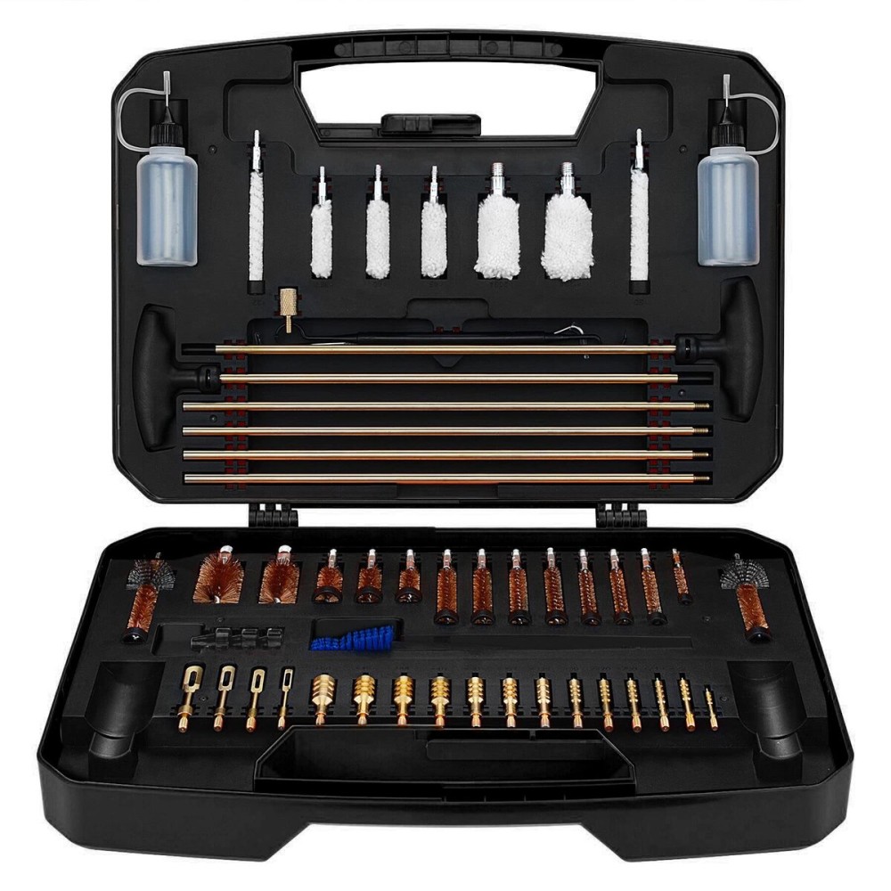 Raiseek Gun Cleaning Kit Pistol Rifle Shotgun Universal Cleaning Kit Gun Cleaner for 20GA 12GA .45 .40 .357/.380/.38/9MM .338 .325/8mm .30/7.62MM .270 .250 .243 .22 .17 All Calibers-(Brass Jags-Black)