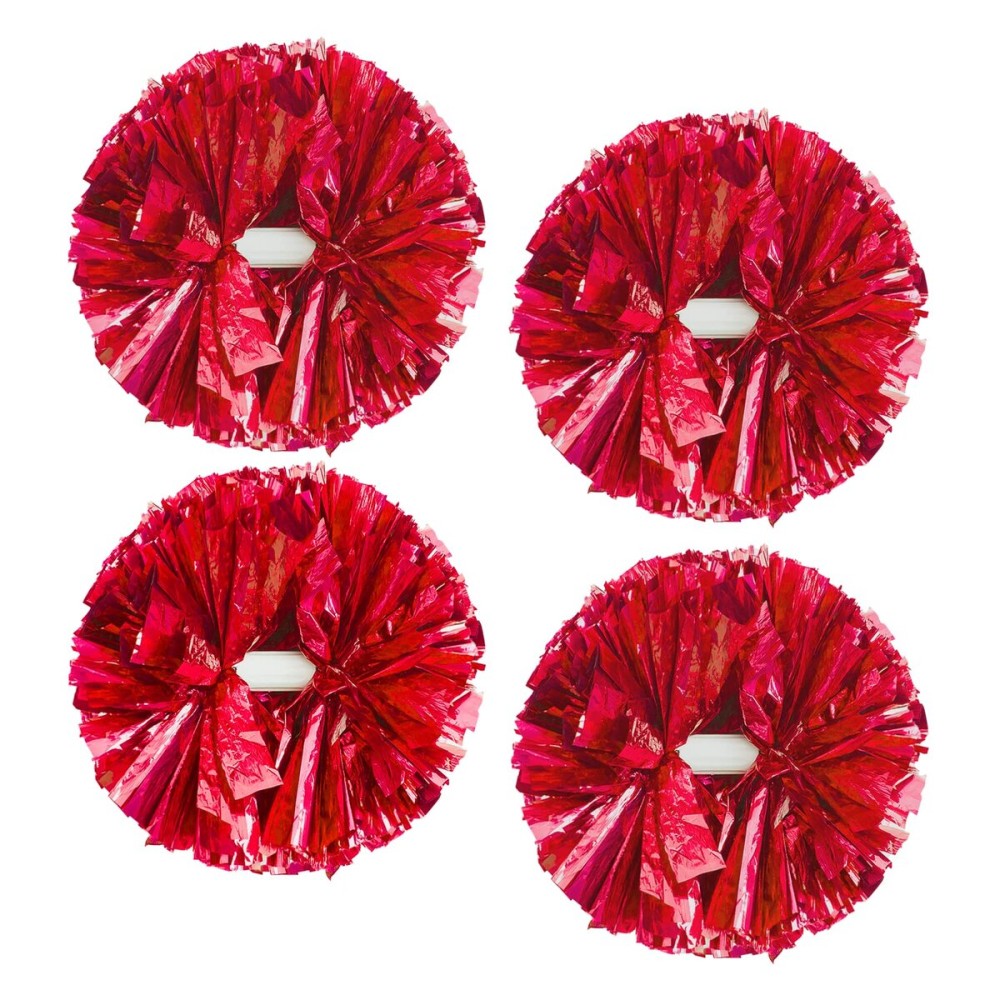 4Pcs Metallic Cheerleading Pom Poms, Creatiee 2 Pair Cheerleader Cheering Squad Pompoms for School Sports Dance Games Team Spirit Cheer (Red)
