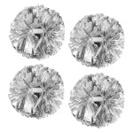 4Pcs Metallic Cheerleading Pom Poms, Creatiee 2 Pair Cheerleader Cheering Squad Pompoms for School Sports Dance Games Team Spirit Cheer (Silver)