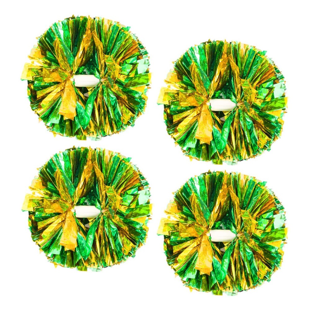 4Pcs Metallic Cheerleading Pom Poms, Creatiee 2 Pair Cheerleader Cheering Squad Pompoms for School Sports Dance Games Team Spirit Cheer (Green Gold)