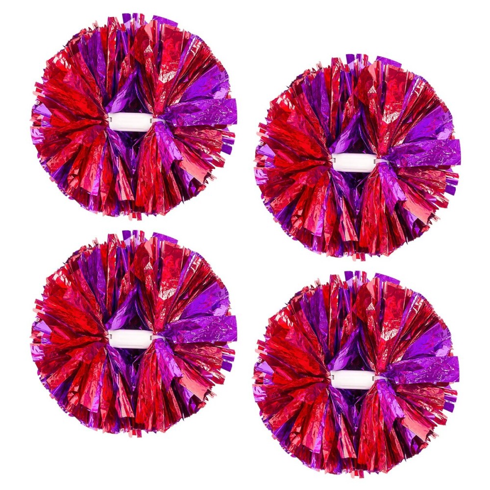 4Pcs Metallic Cheerleading Pom Poms, Creatiee 2 Pair Cheerleader Cheering Squad Pompoms for School Sports Dance Games Team Spirit Cheer (Purple Red)