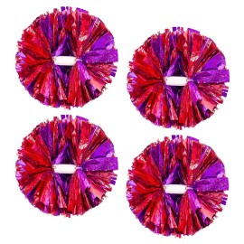 4Pcs Metallic Cheerleading Pom Poms, Creatiee 2 Pair Cheerleader Cheering Squad Pompoms for School Sports Dance Games Team Spirit Cheer (Purple Red)