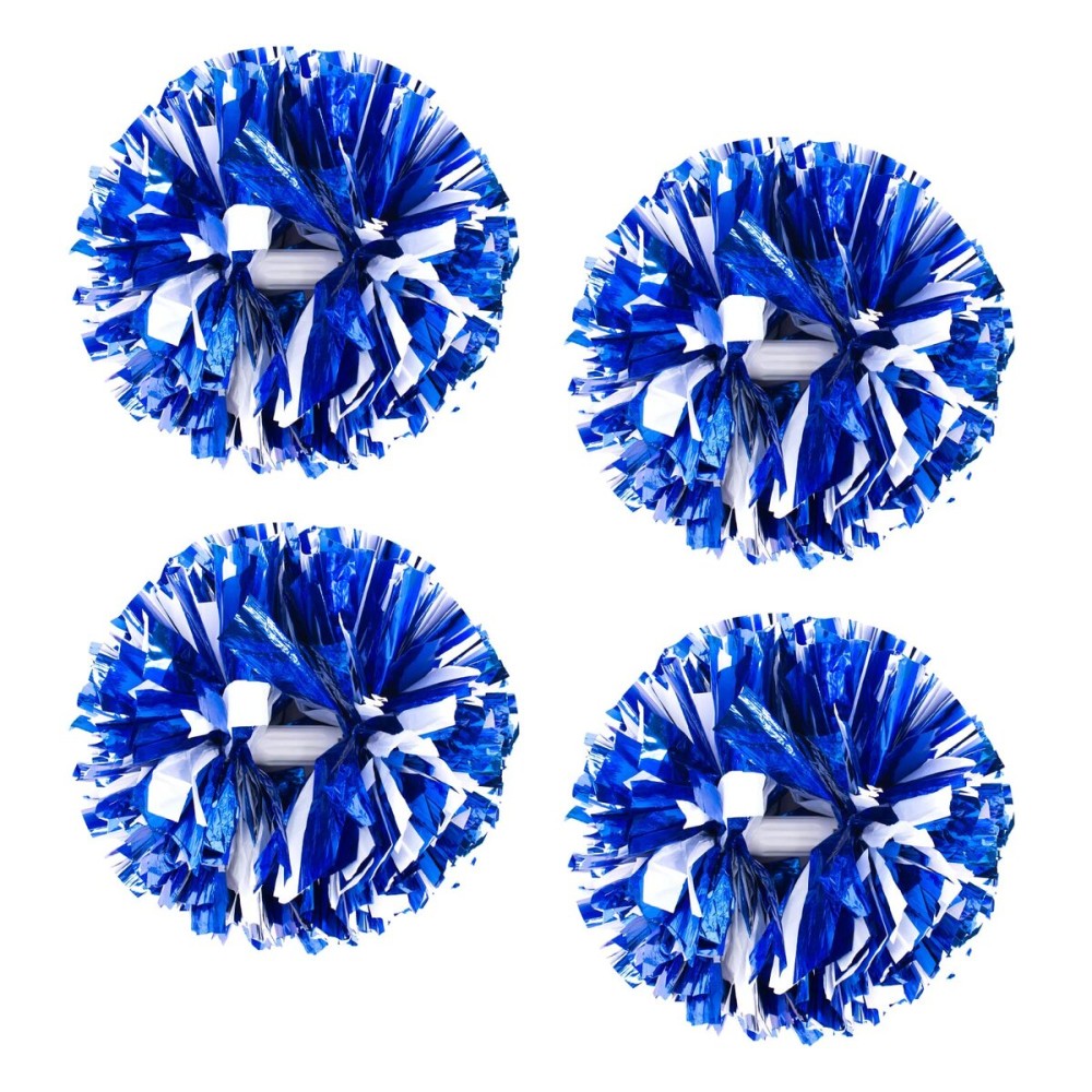 4Pcs Metallic Cheerleading Pom Poms, Creatiee 2 Pair Cheerleader Cheering Squad Pompoms for School Sports Dance Games Team Spirit Cheer (Blue White)